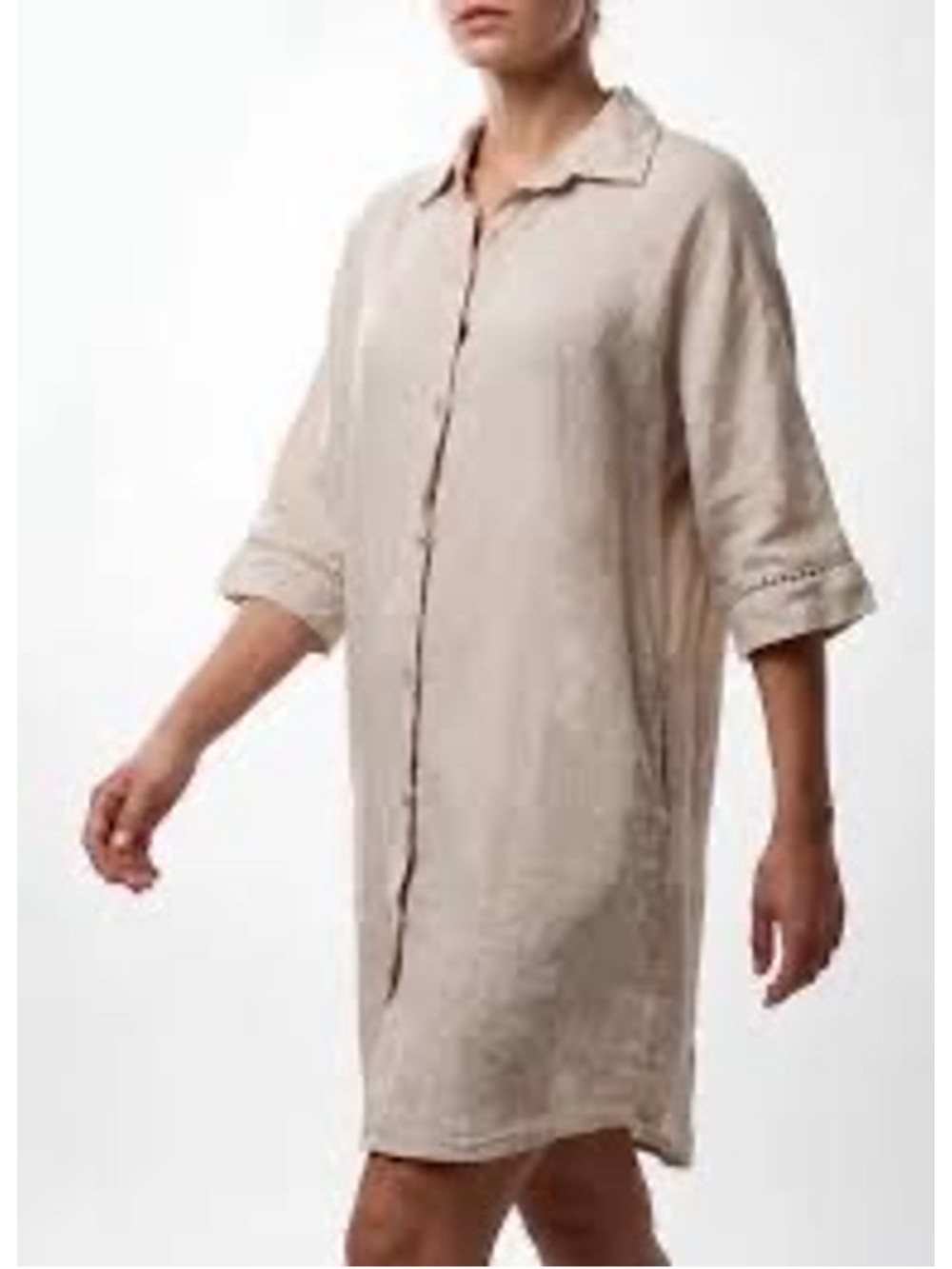 Lulu-B Beige 100% Linen Tunic Shirt Dress Size XL Resortwear Natural Fibres